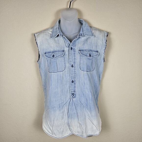 Madewell Chambray Sleeveless Shirt Grunge Blue Western Ombre Denim Vest Women XS - Picture 1 of 16